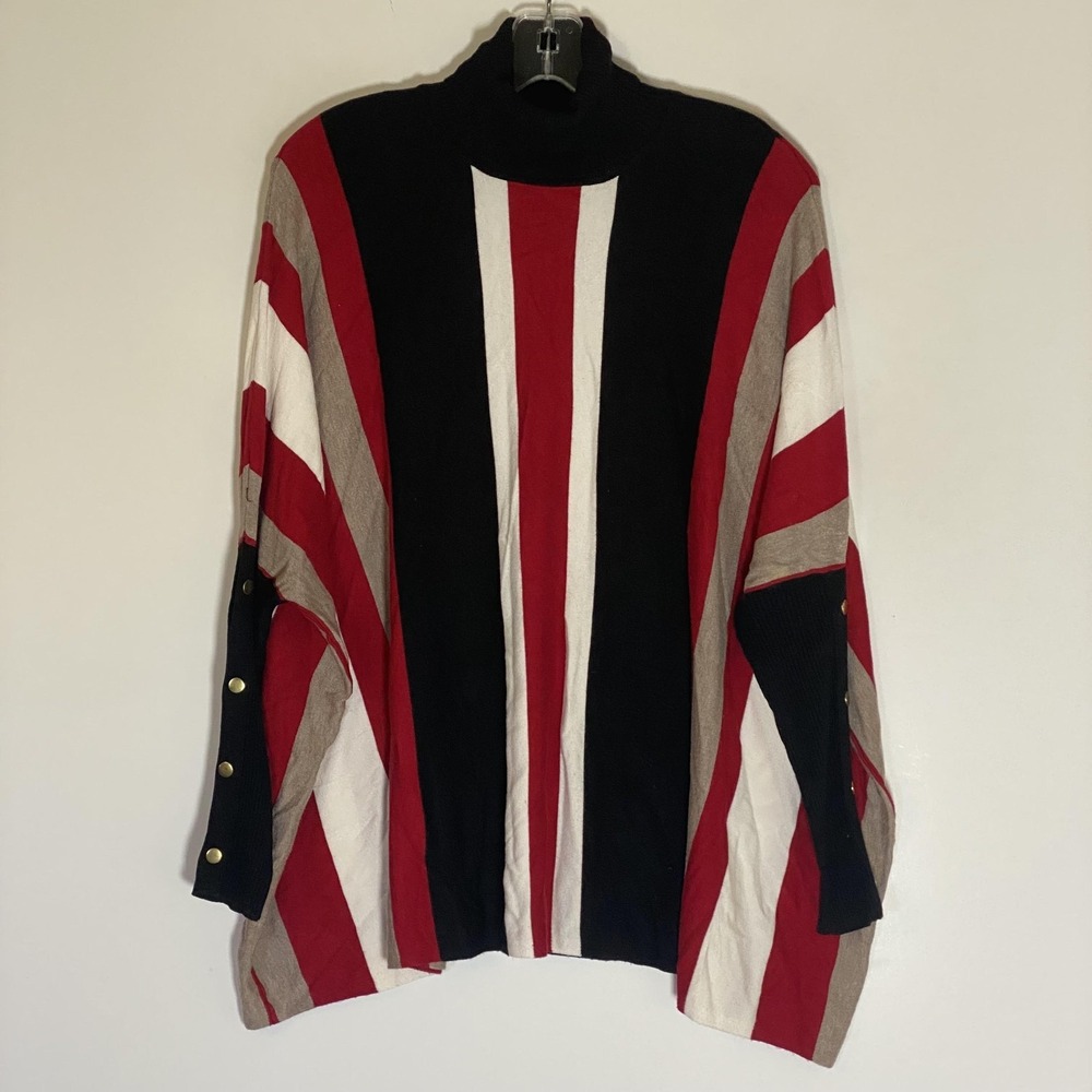 Joseph A. Sweater Womens Small Multicolor Stripe Turtleneck Poncho Dolman Sleeve